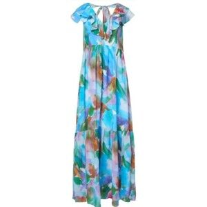 Marie Oliver Whinslet Dress Watercolor Print Silk Blend Maxi Size 12 Spring
